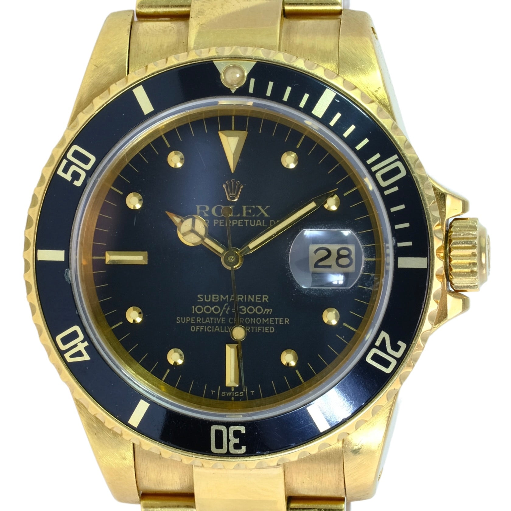 VINTAGE ROLEX SUBMARINER 18K YELLOW GOLD BLACK NIPPLE DIAL WATCH