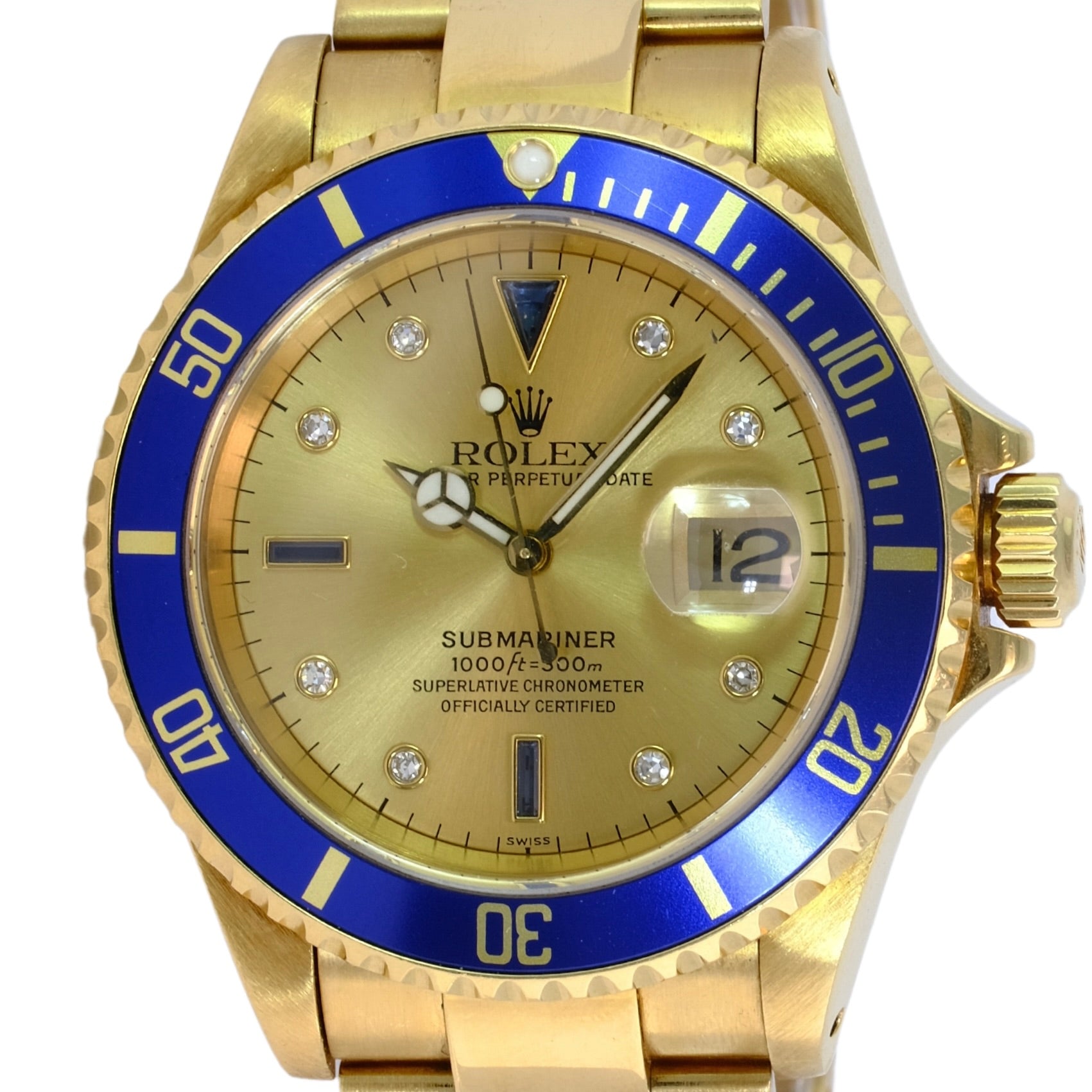 VINTAGE ROLEX SUBMARINER 18K YELLOW GOLD CHAMPAGNE SERTI DIAMOND DIAL WATCH