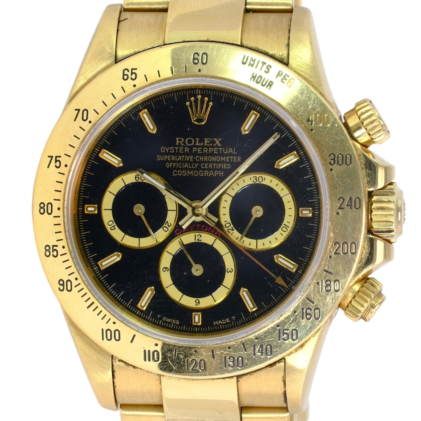 VINTAGE ROLEX DAYTONA 18K YELLOW GOLD BLACK DIAL WATCH