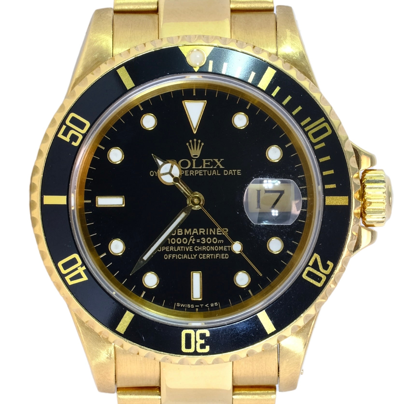 VINTAGE ROLEX SUBMARINER 18K YELLOW GOLD BLACK DIAL WATCH