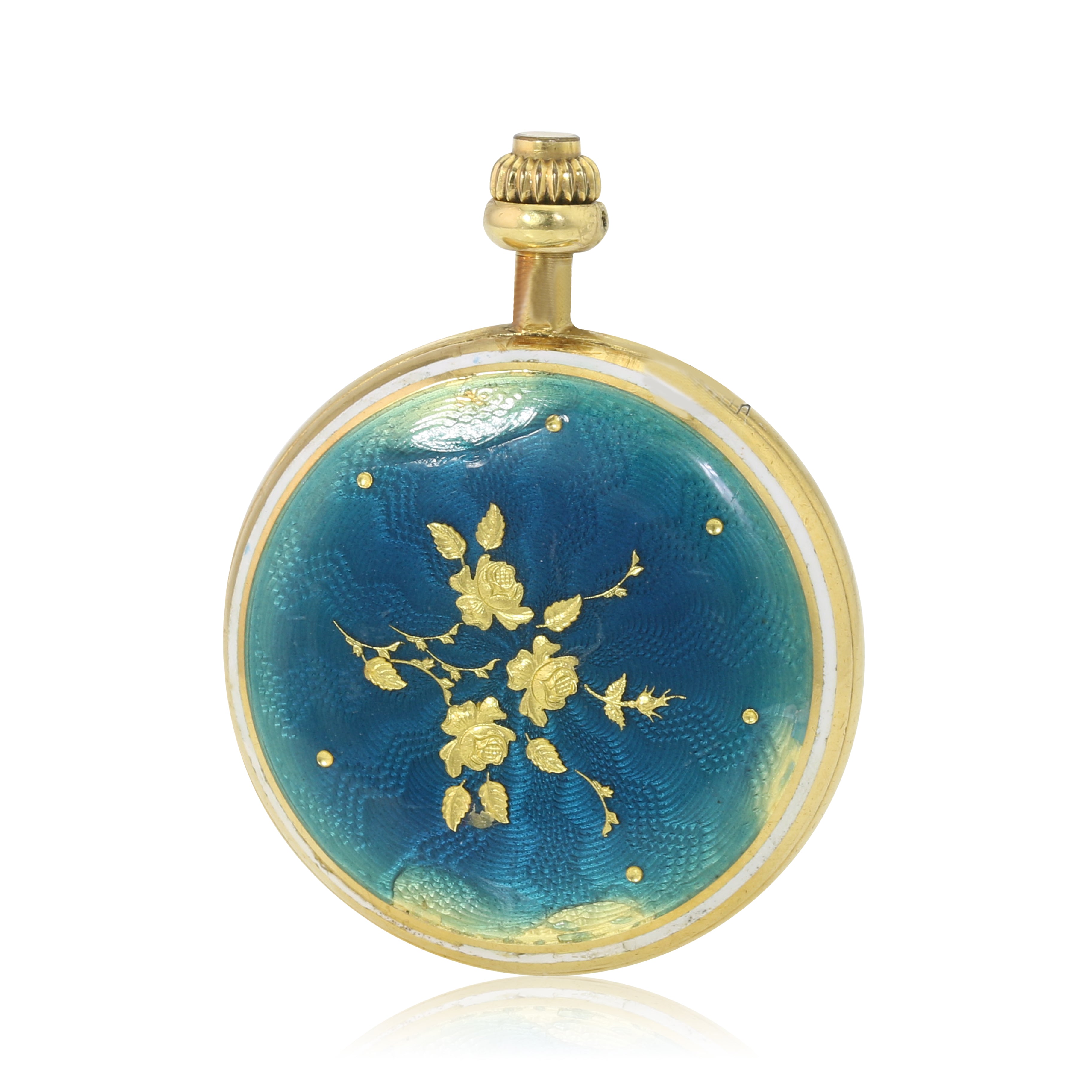 VINTAGE TURLER 18K YELLOW GODL BLUE ENAMEL POCKET WATCH