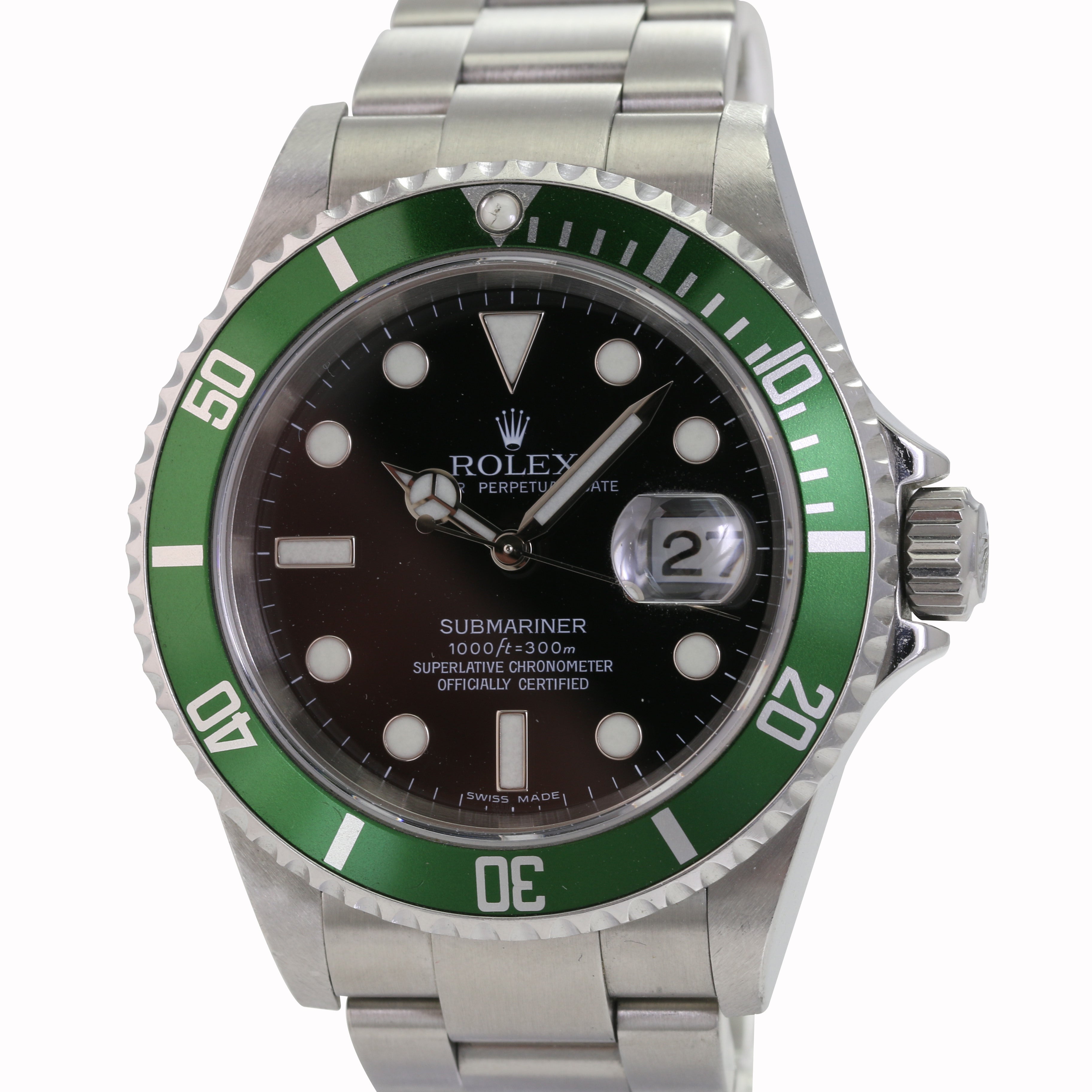 VINTAGE ROLEX SUBMARINER 'KERMIT" BLACK DIAL GREEN INSERT WATCH