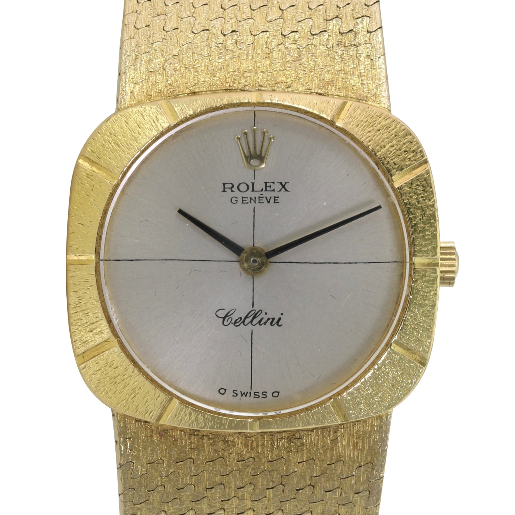 VINTAGE ROLEX LADIES CELLINI 18K YELLOW GOLD SILVER WATCH