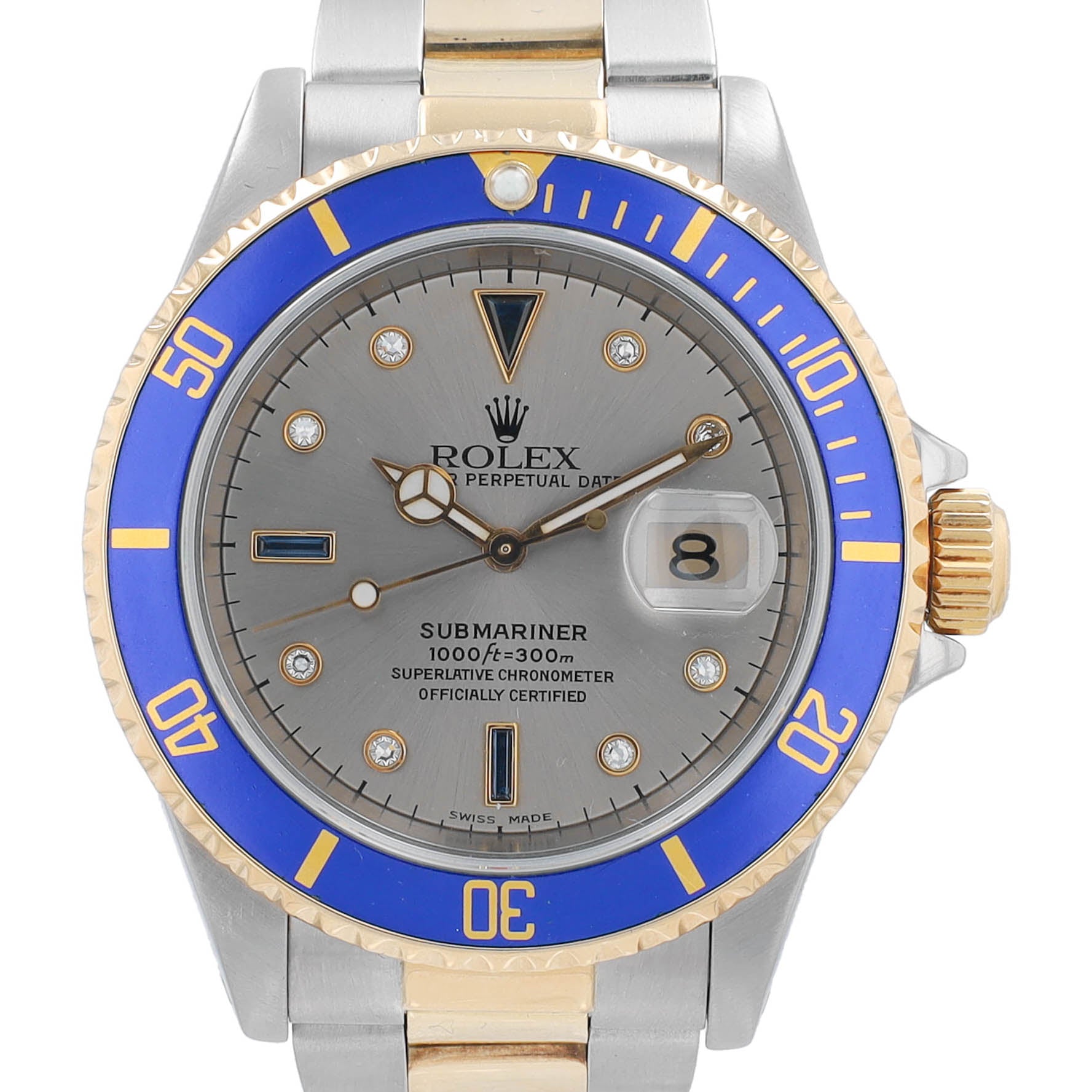 Rolex Submariner 16613 Grey Serti w/ Box & Paper YR:1999