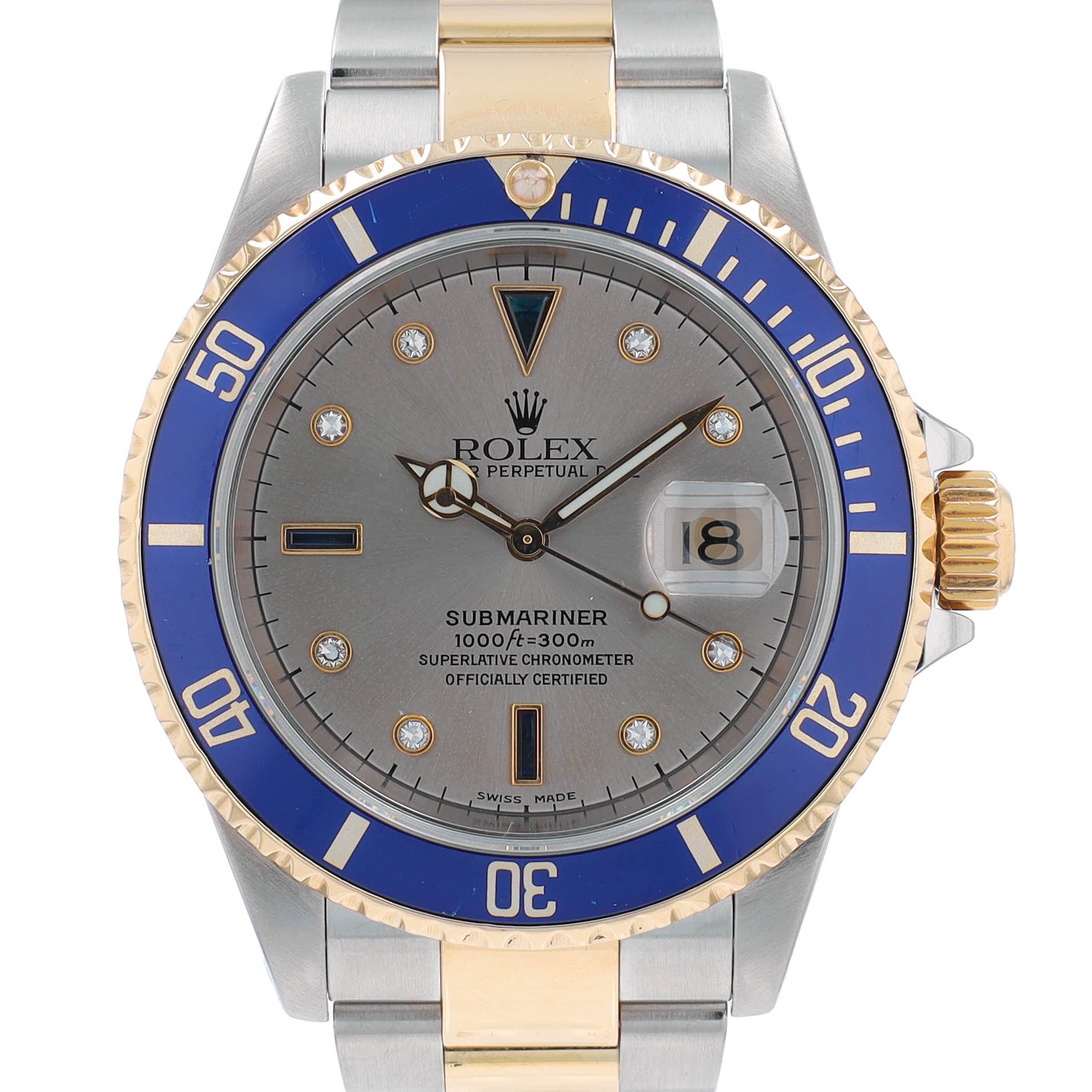 Rolex Submariner 16613 Grey Serti w/ Box & Paper YR:2000