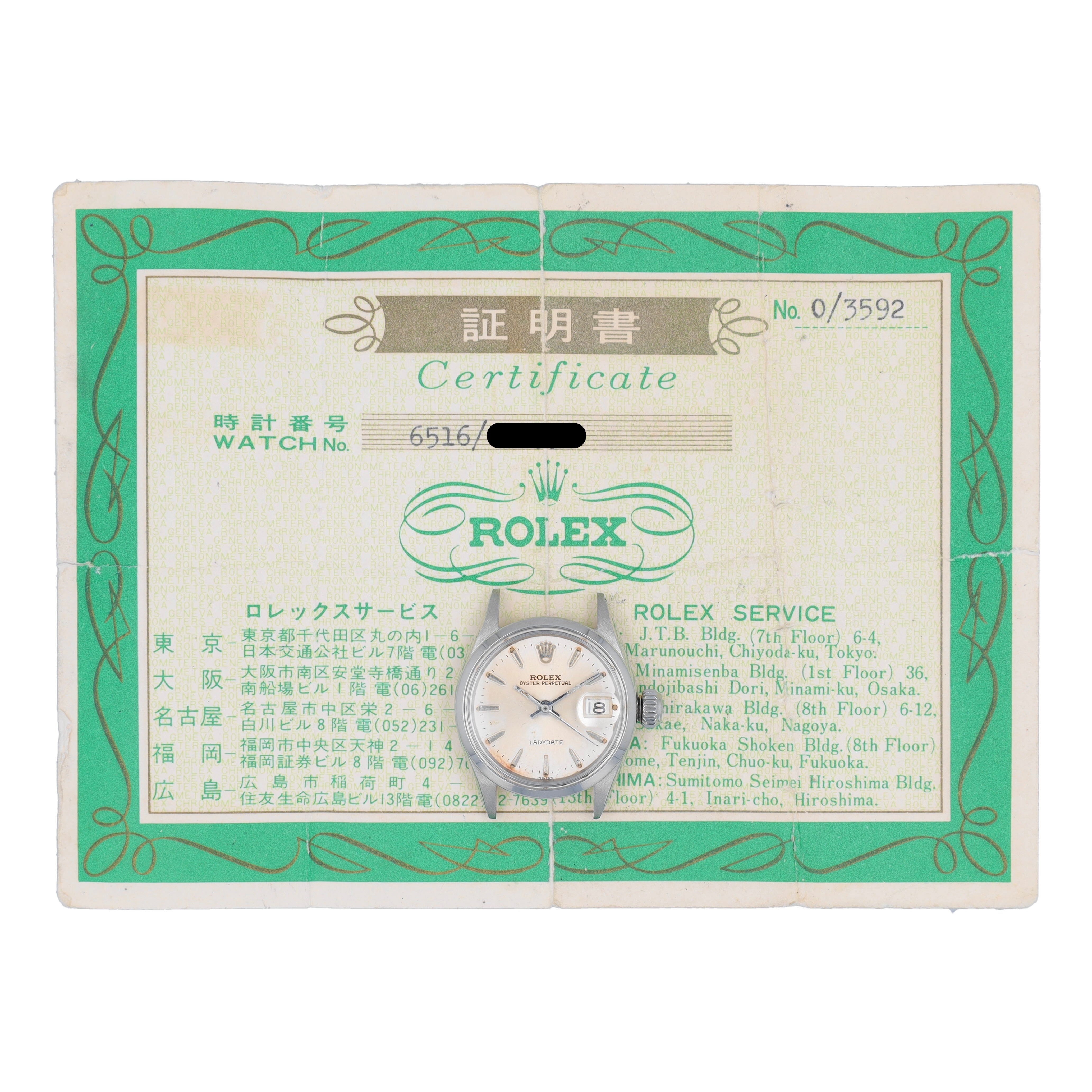Rolex Date 26 6517 w/ Paper YR:1960