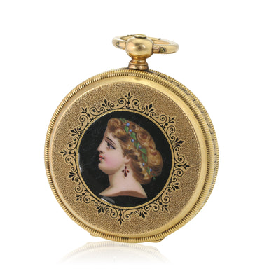 Antique Chase Jacot Solid 18KY Gold Enamel-Oyster Full Hunter Pocket Watch - TP Collections
