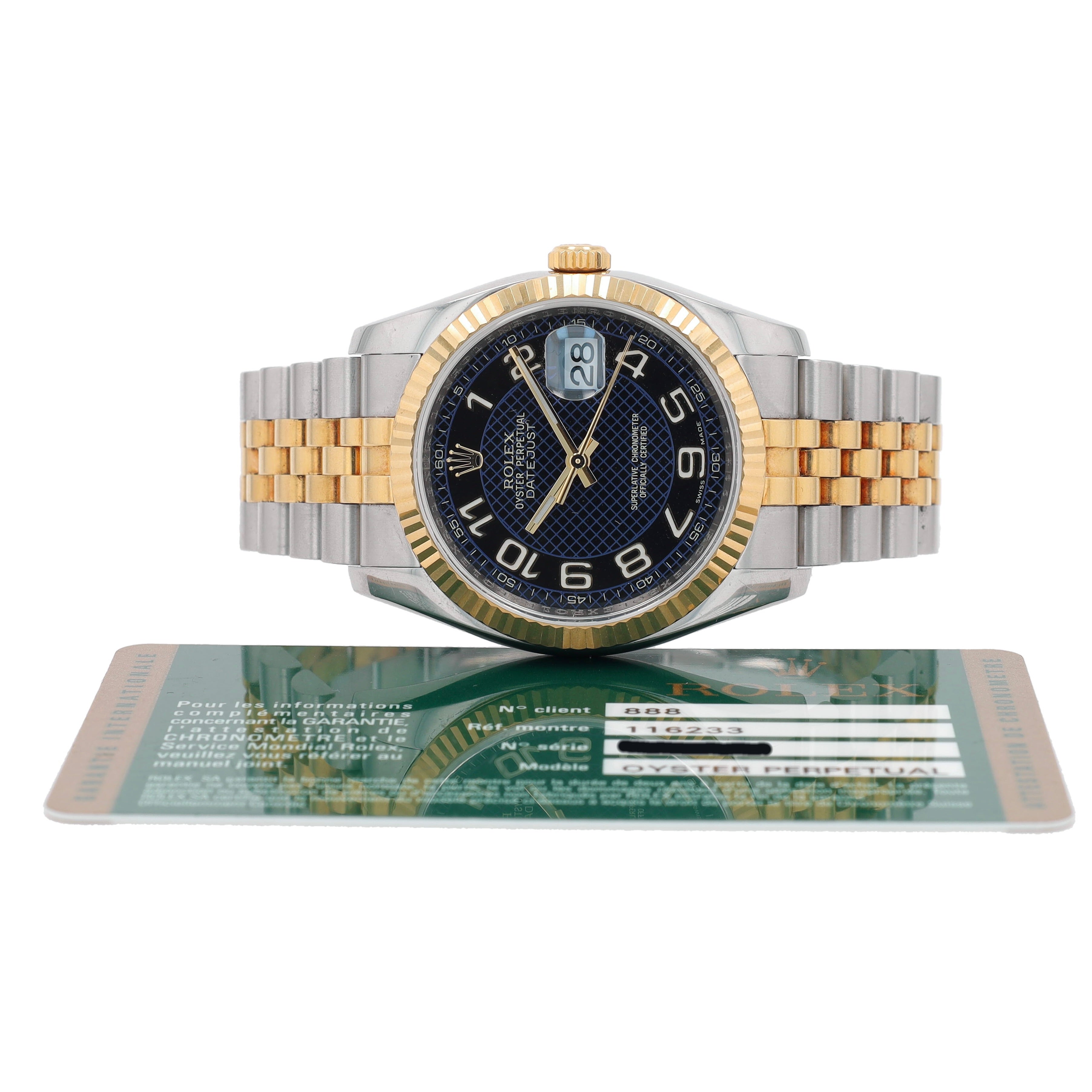 Rolex Datejust 36 116233 w/ Box & Cert YR:2010