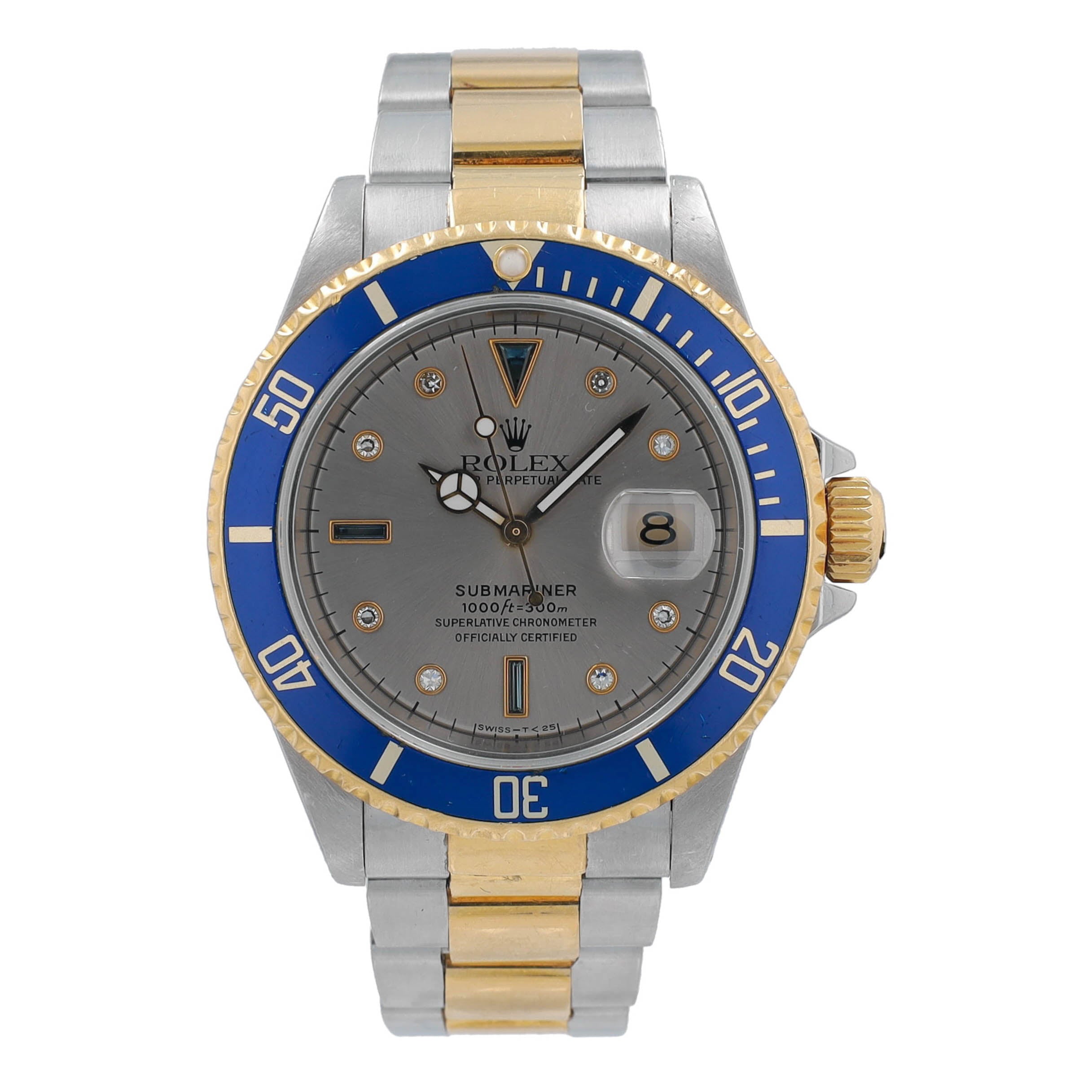 Rolex Submariner 16613 Grey Serti w/ Box & Paper YR:1996