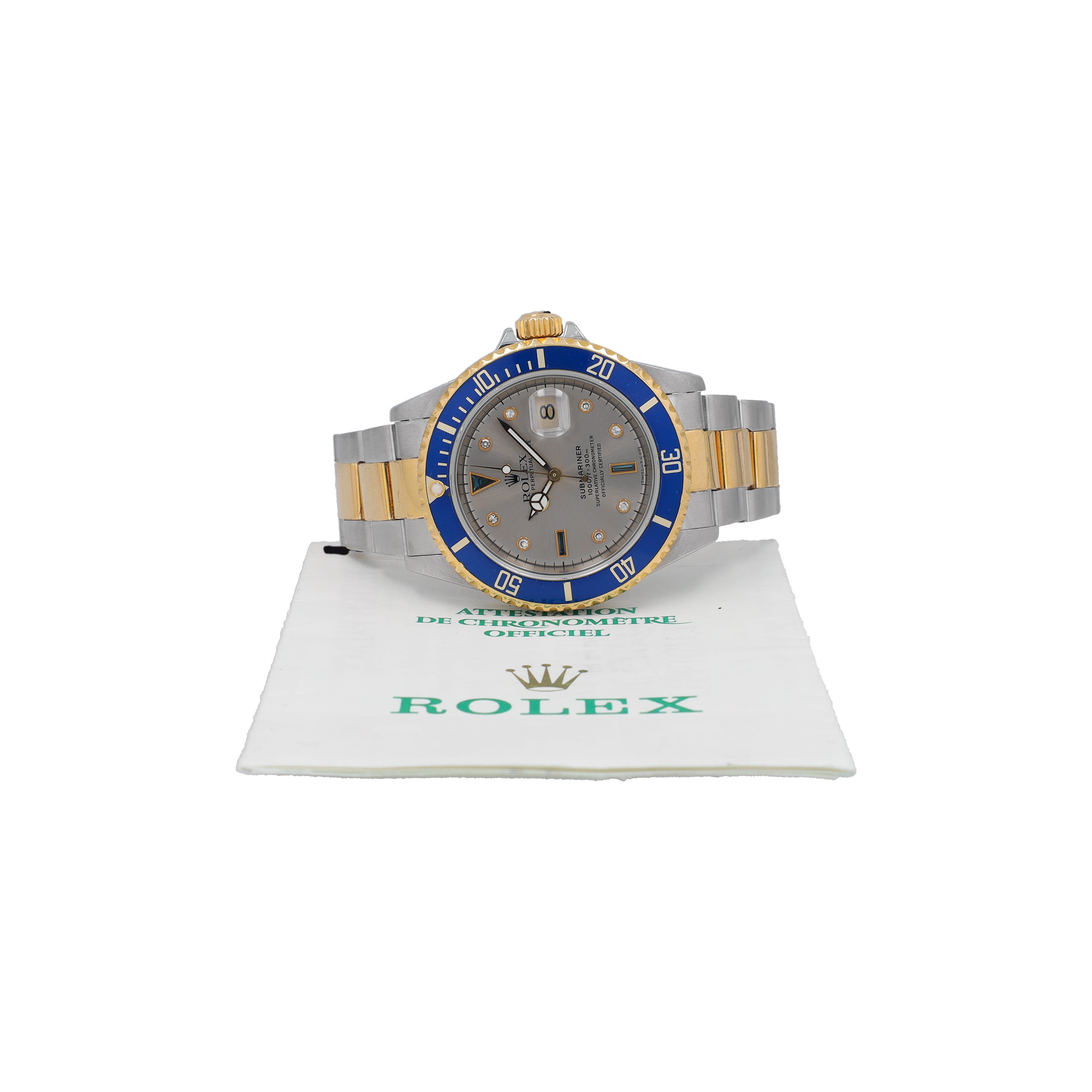 Rolex Submariner 16613 Grey Serti w/ Box & Paper YR:1996