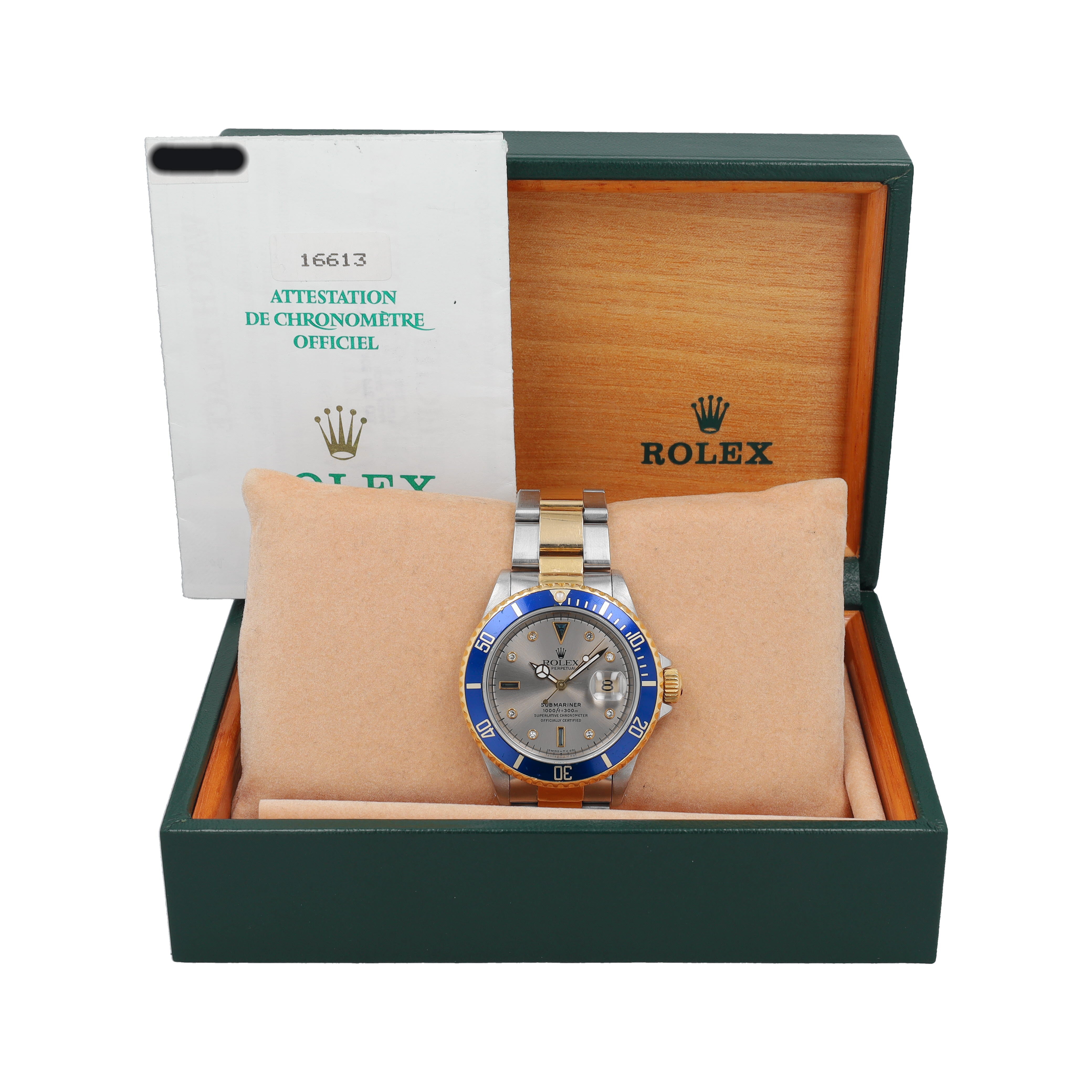 Rolex Submariner 16613 Grey Serti w/ Box & Paper YR:1996