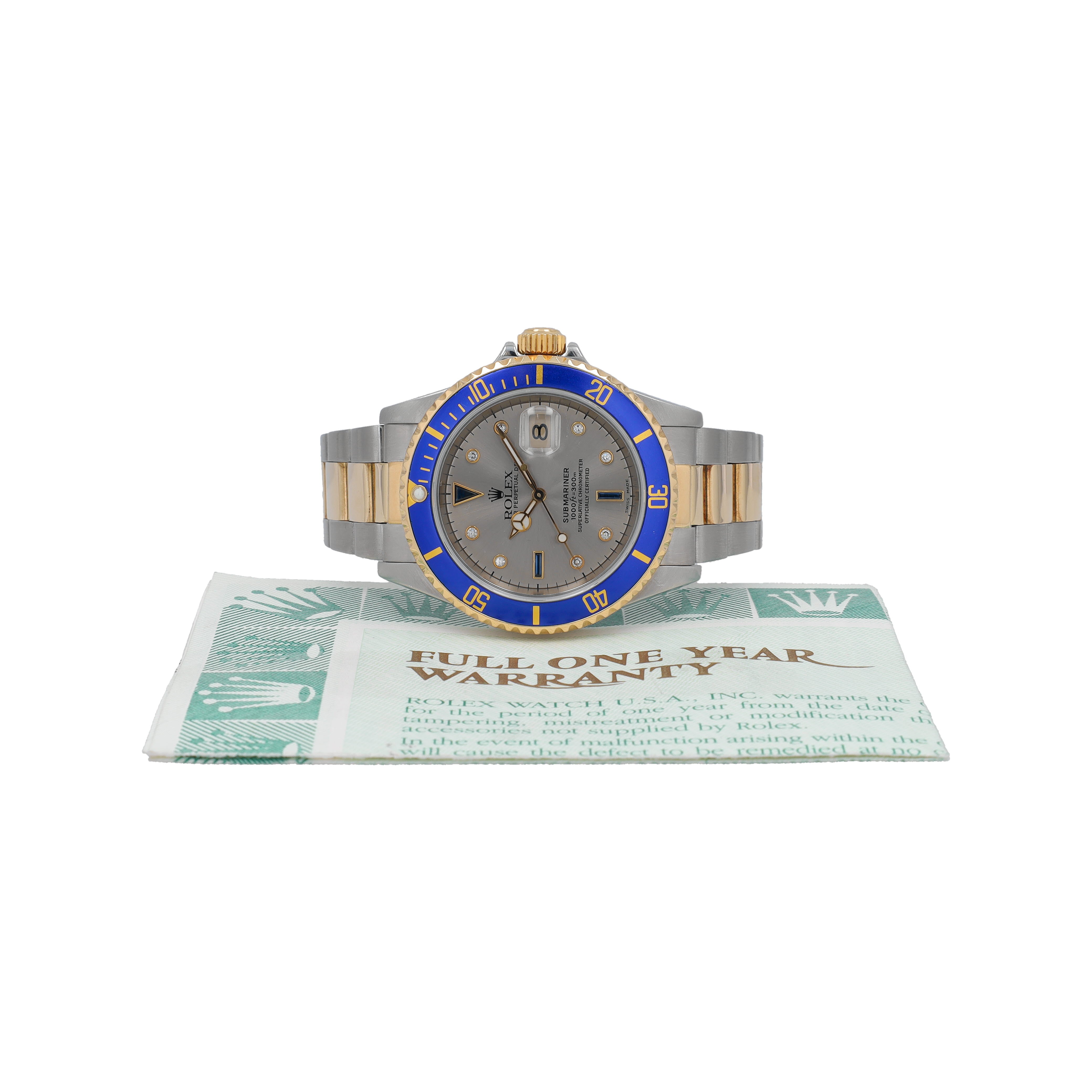 Rolex Submariner 16613 Grey Serti w/ Box & Paper YR:1999