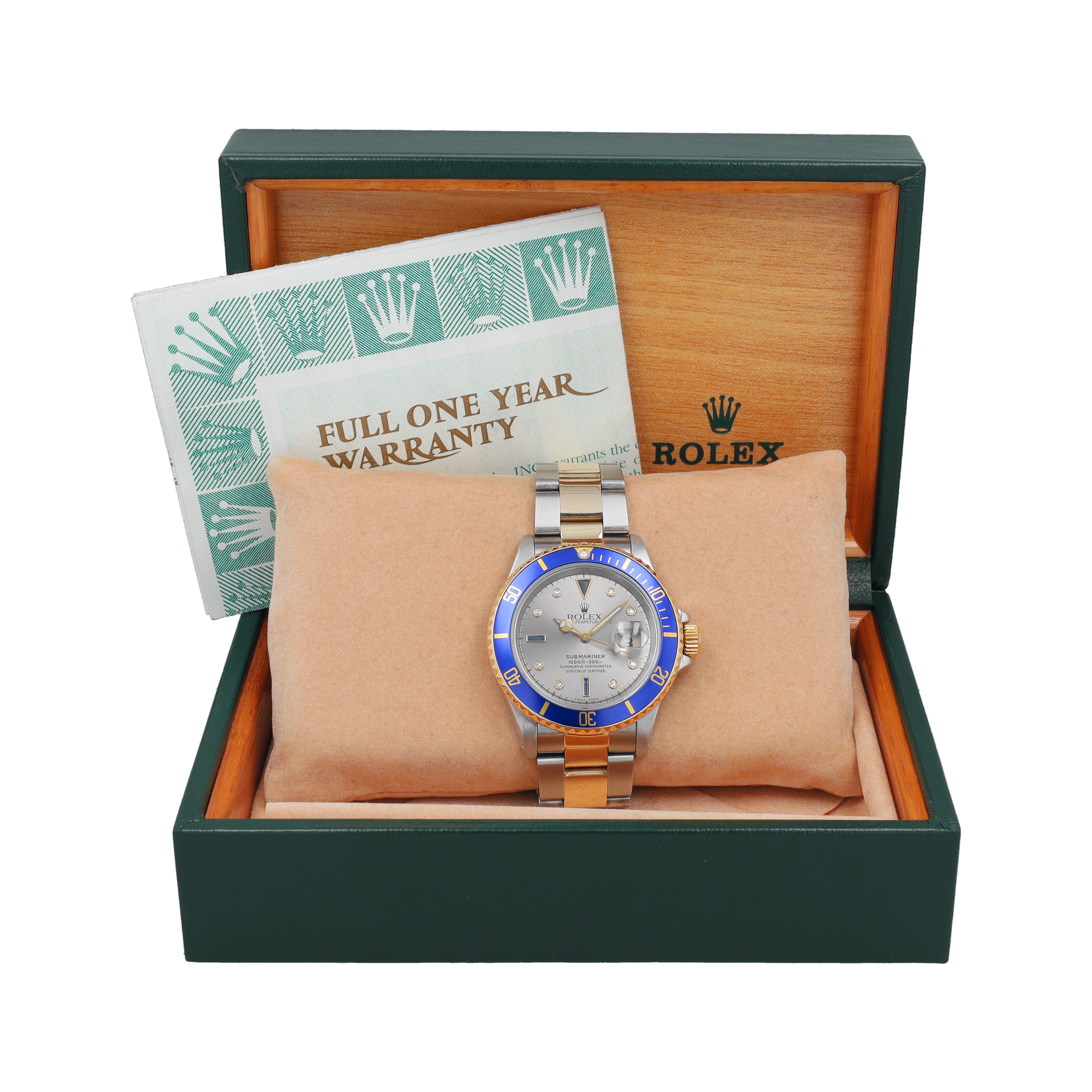 Rolex Submariner 16613 Grey Serti w/ Box & Paper YR:1999