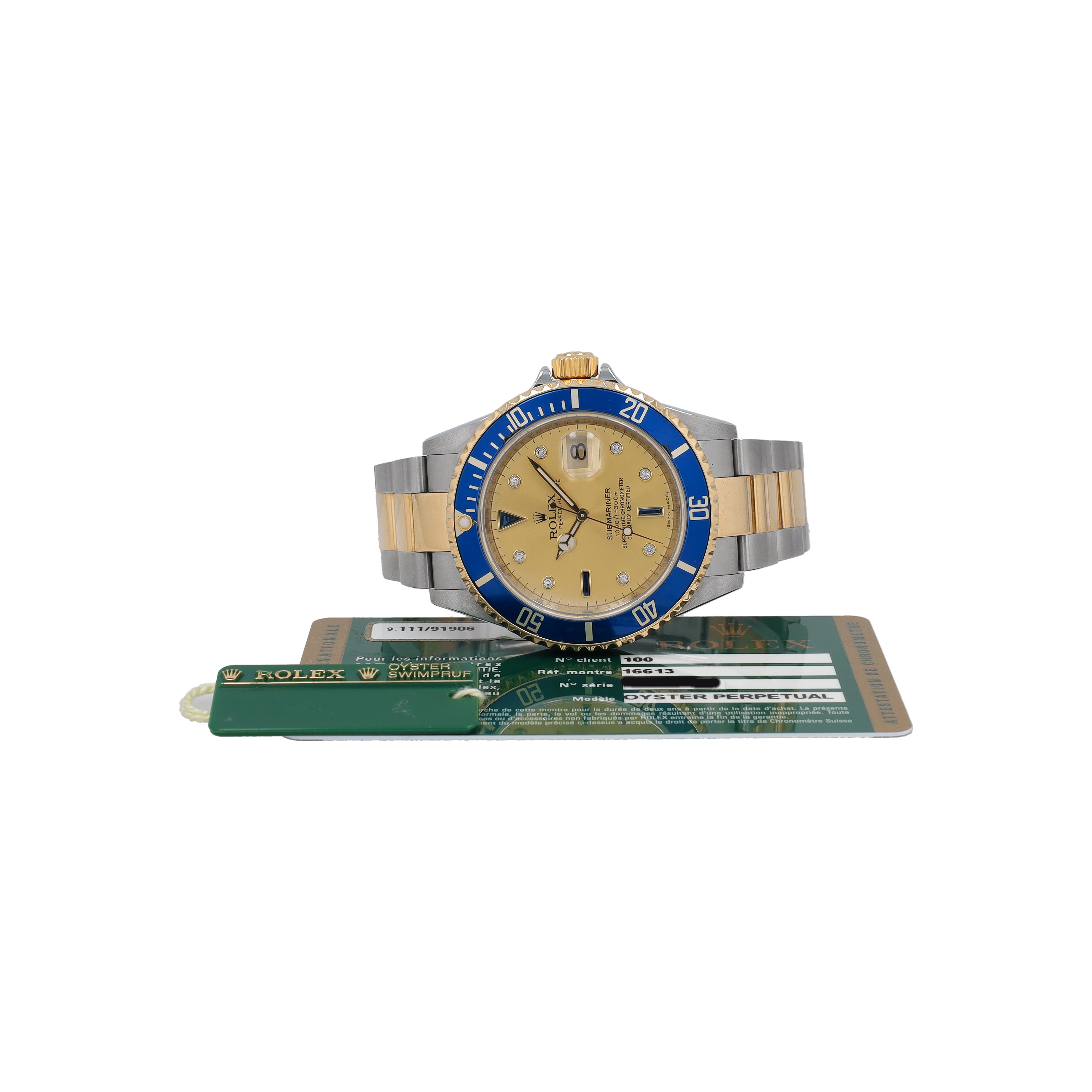 Rolex Submariner 16613 Champagne Serti w/ Box & Paper YR:2008