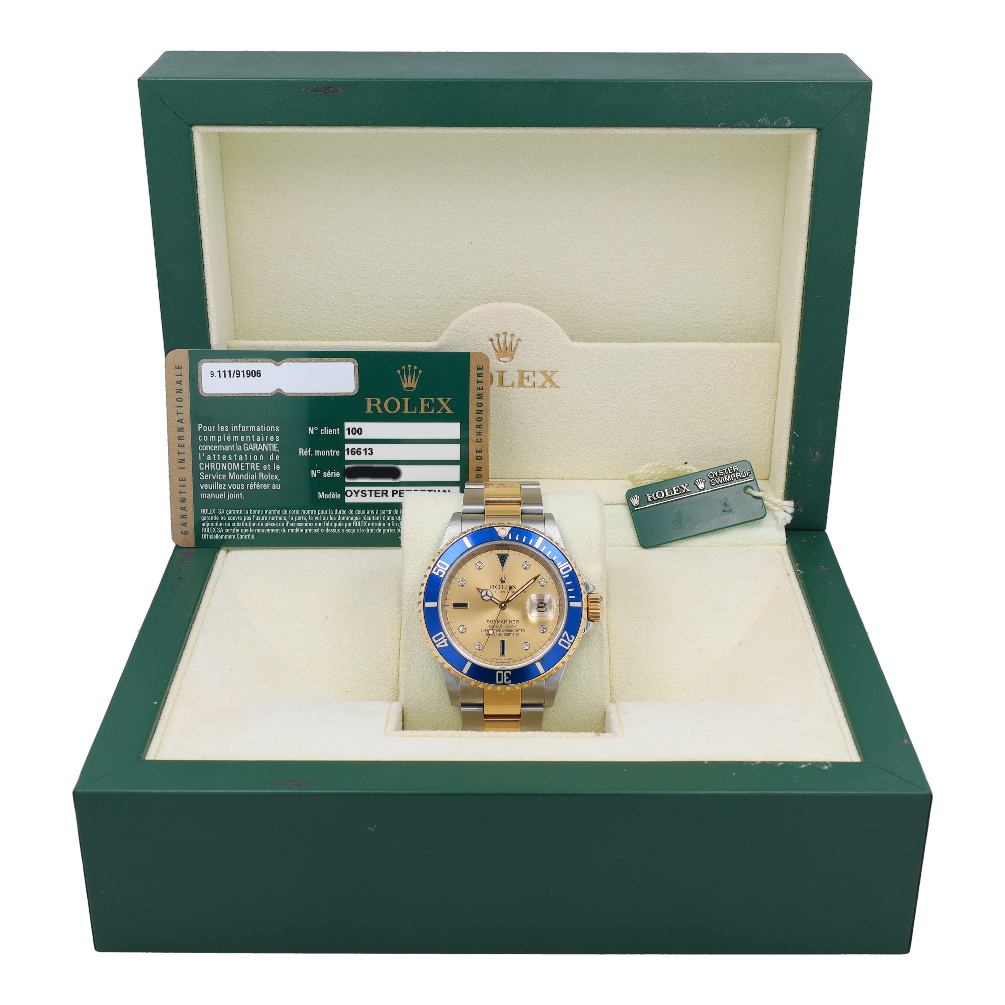 Rolex Submariner 16613 Champagne Serti w/ Box & Paper YR:2008
