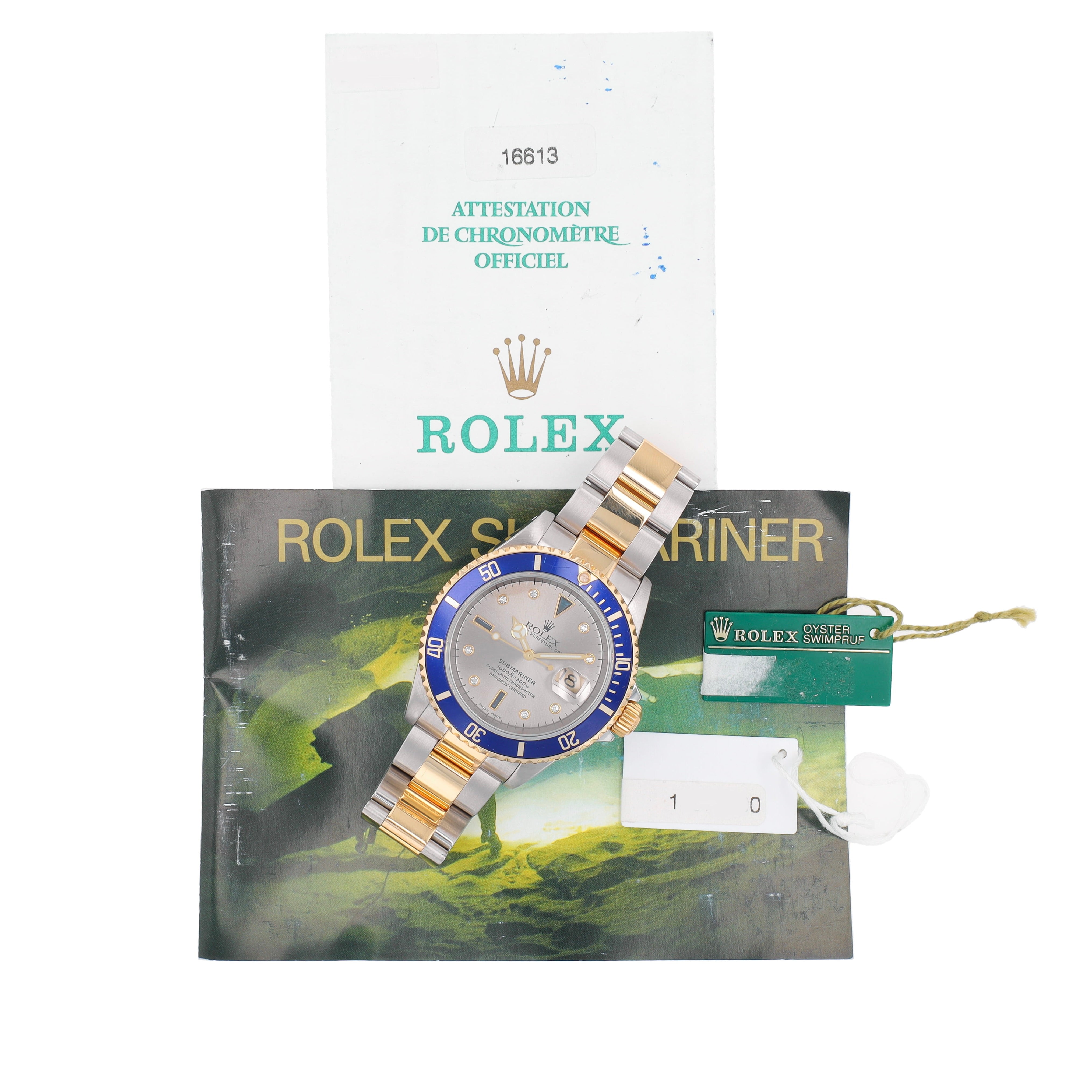 Rolex Submariner 16613 Grey Serti w/ Box & Paper YR:2000