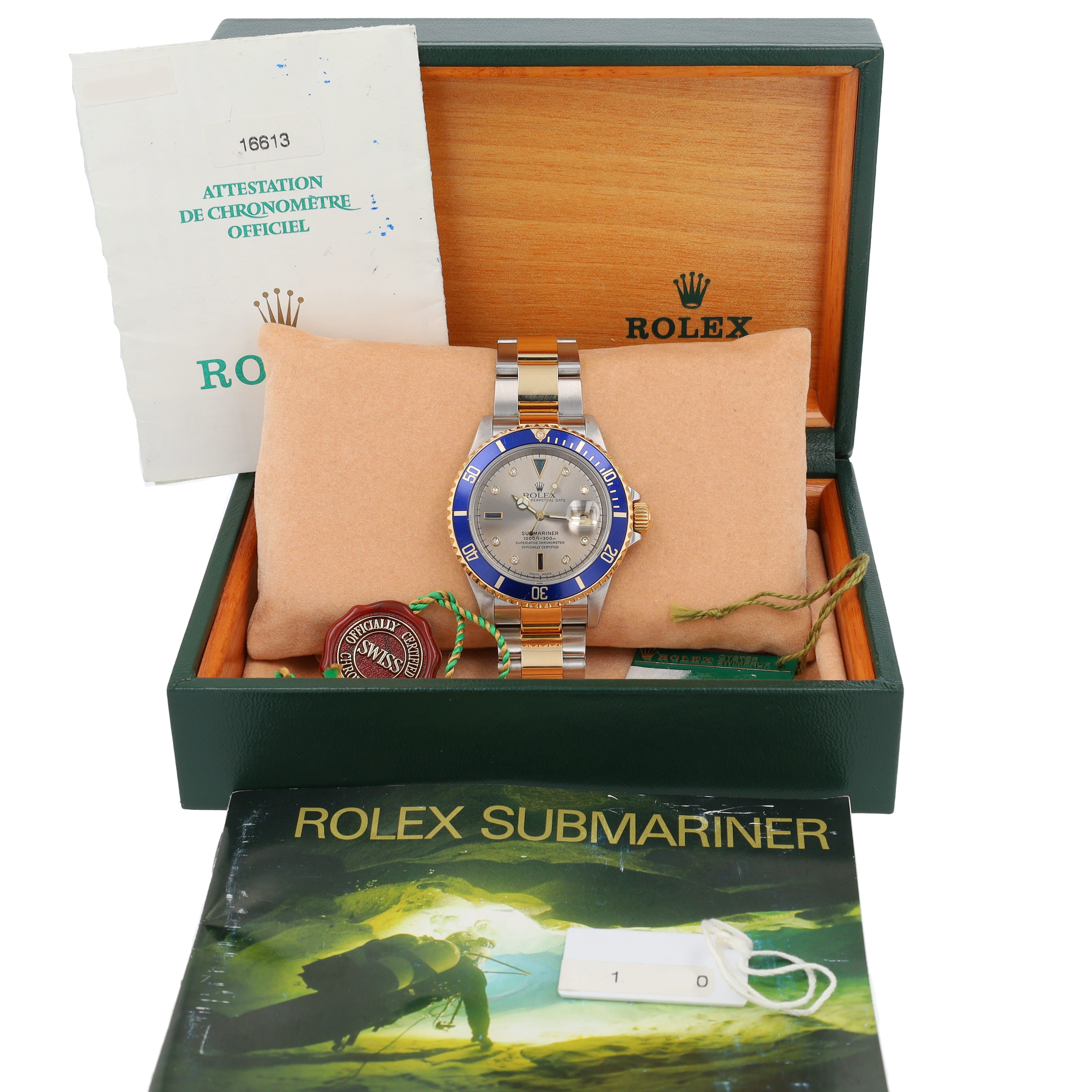 Rolex Submariner 16613 Grey Serti w/ Box & Paper YR:2000