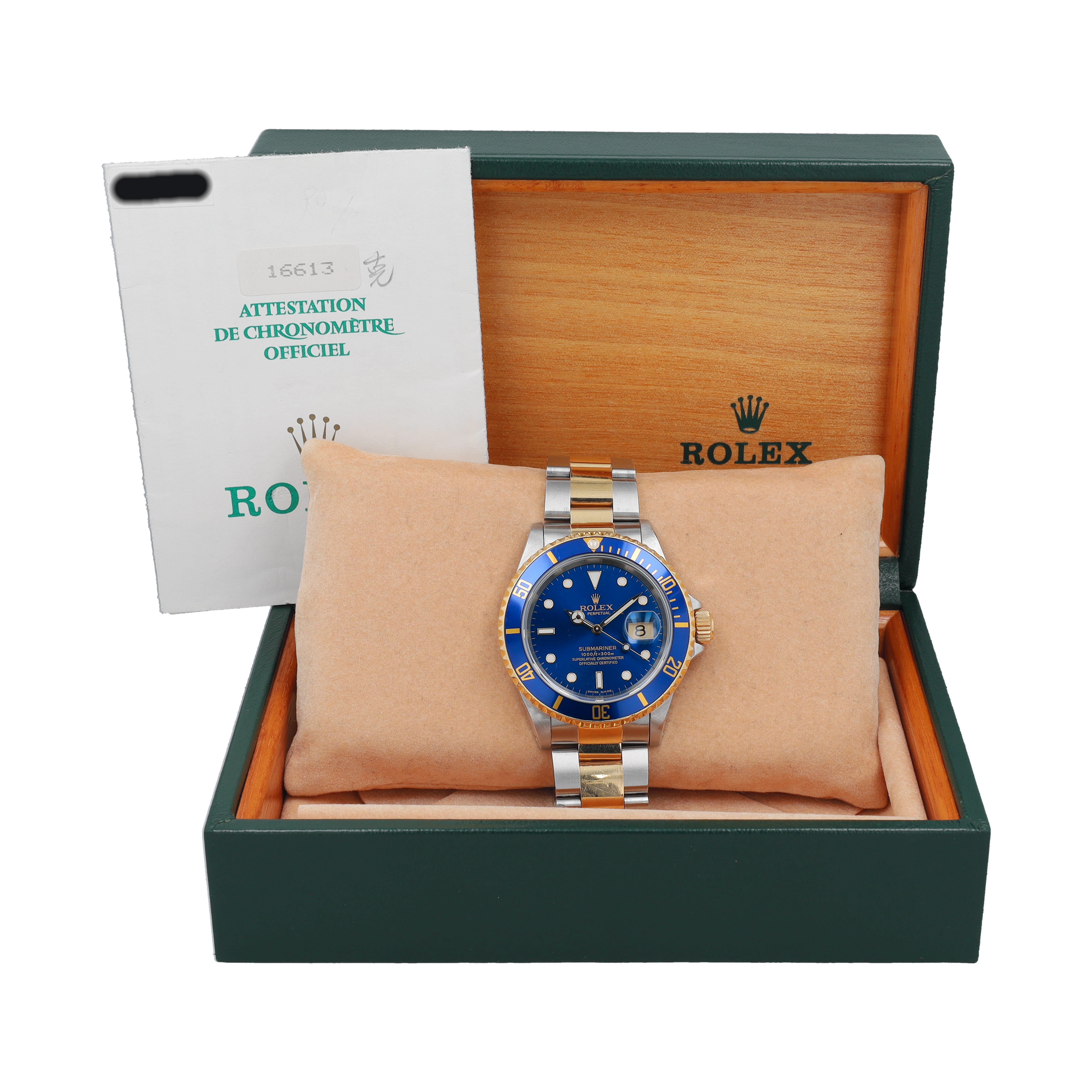 Rolex Submariner 16613 Blue w/ Box & Paper YR:1993